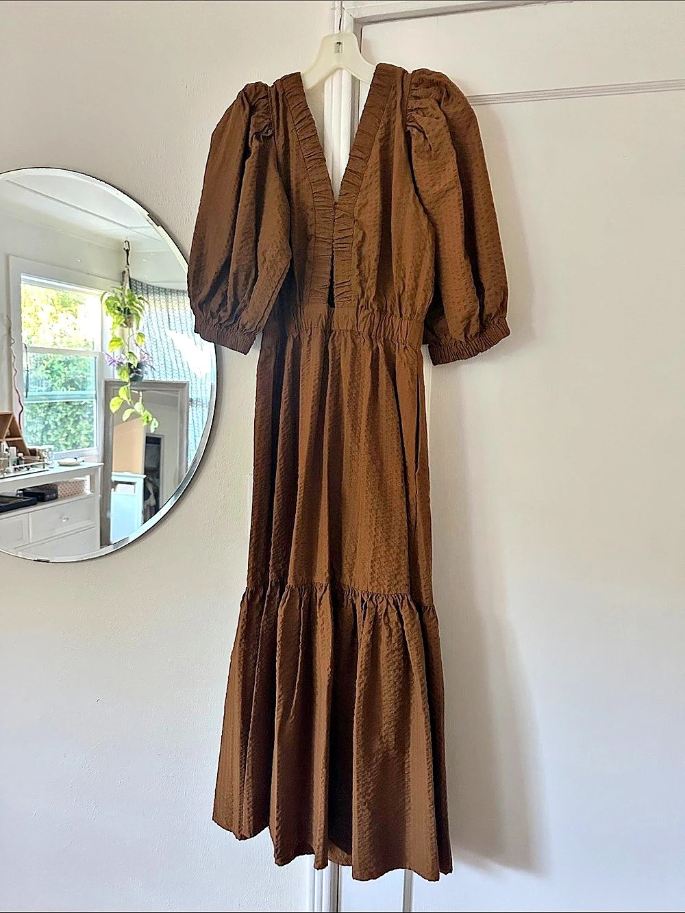 New York Brown Ruffle Maxi Dress Size 4 Like New